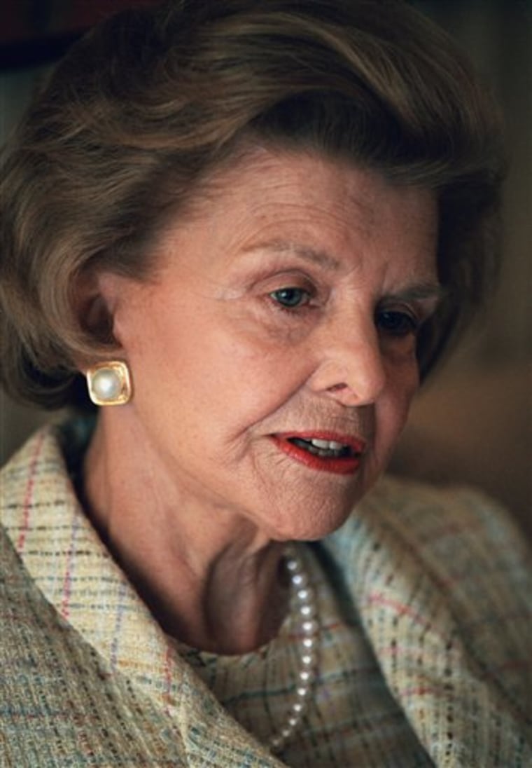 FILE - This June 1994 file picture shows former first lady Betty Ford during an interview in New York. On Friday, July 8, 2011, a family friend said that Ford had died at the age of 93. (AP Photo/Luc Novovitch)